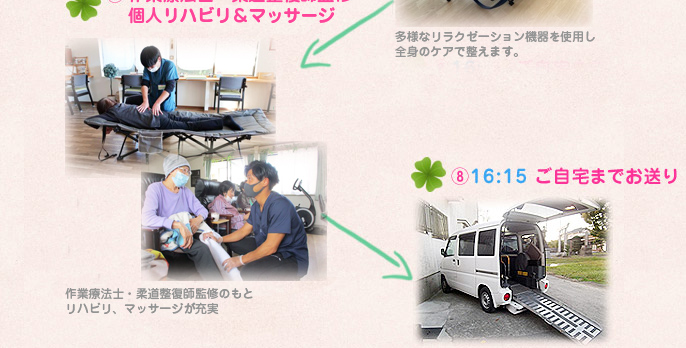 ⑦ブレイクタイム ⑧ご自宅までお送り ⑦ブレイクタイム ⑧ご自宅までお送り